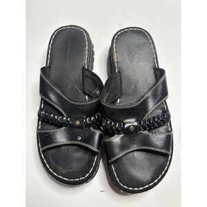 Lower East Side Womens Black White Stitching Leather Y2K Platform Sandals Size 9